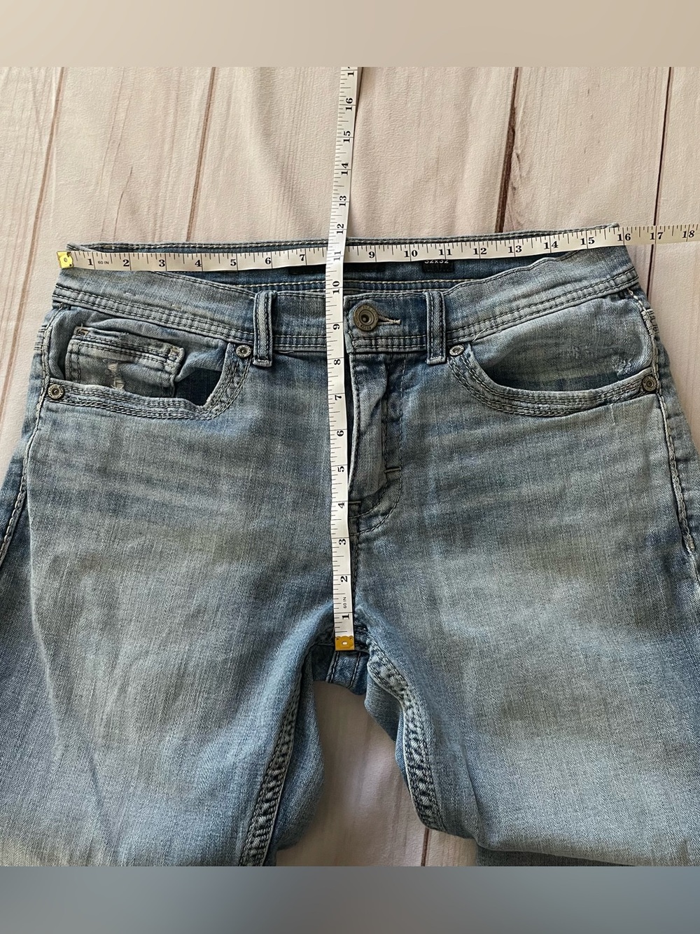 BKE Alec Jeans Men’s 32x32 (actual 32x26) Hemmed Whiskering Distressed Casual - Picture 13 of 16